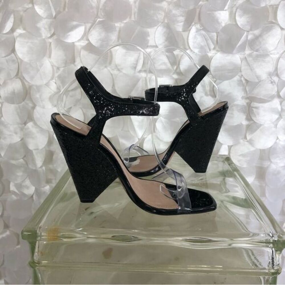 SCHUTZ Sparkling Black Heels with Clear Straps